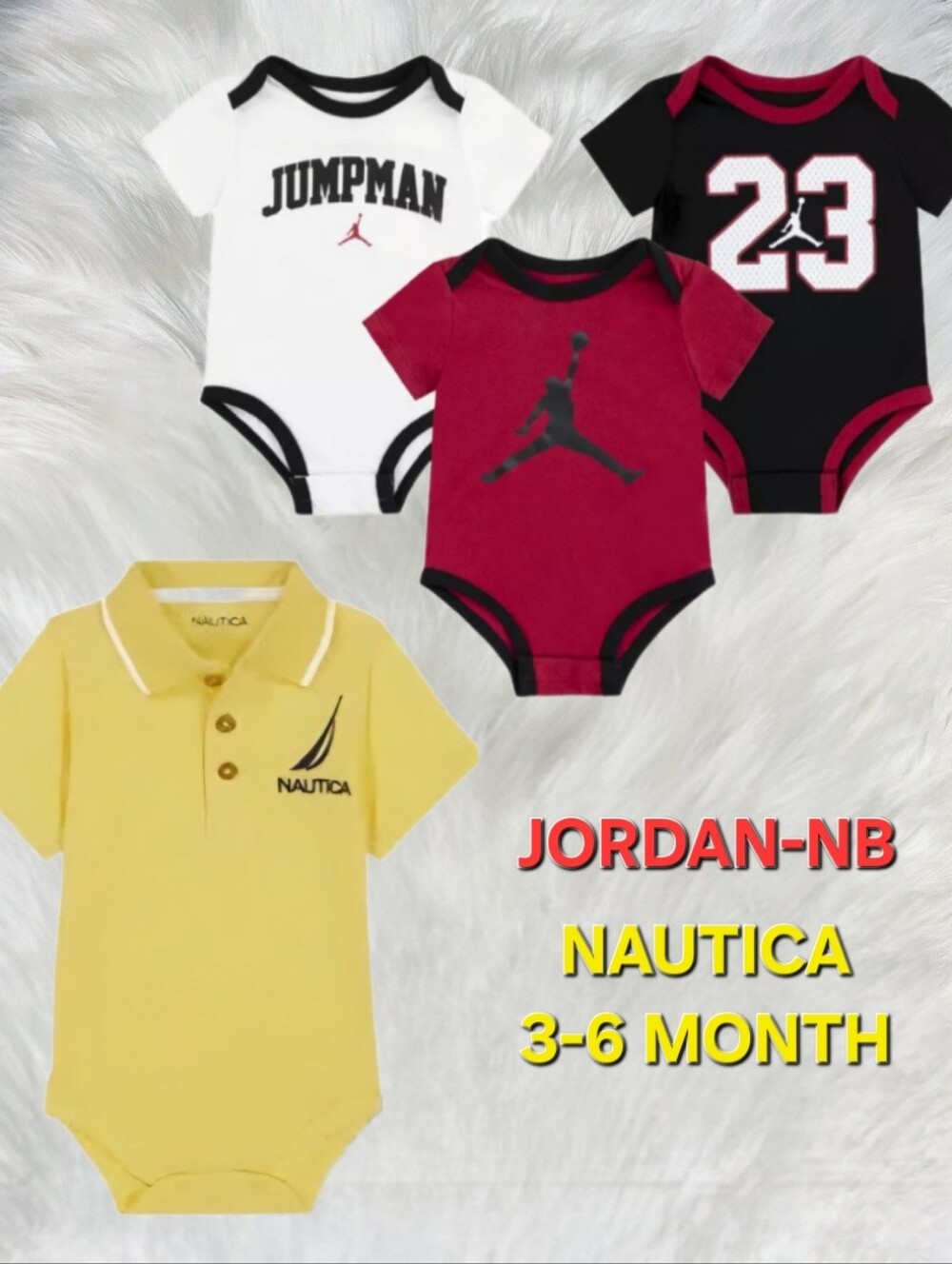 4 PC Jordan & Nautica Baby Bodysuit In White, Black, Red & Yellow